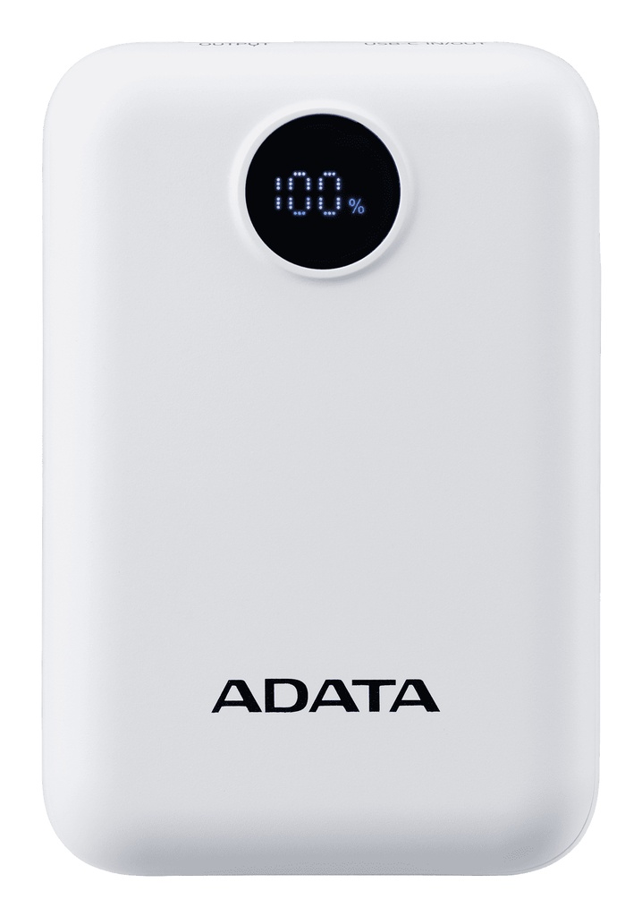 BATERIA DE RESPALDO ADATA POWER BANK C10022 10000MAH ENTRADA USB TIPO C Y USB TIPO A BLANCA PC1002212WH