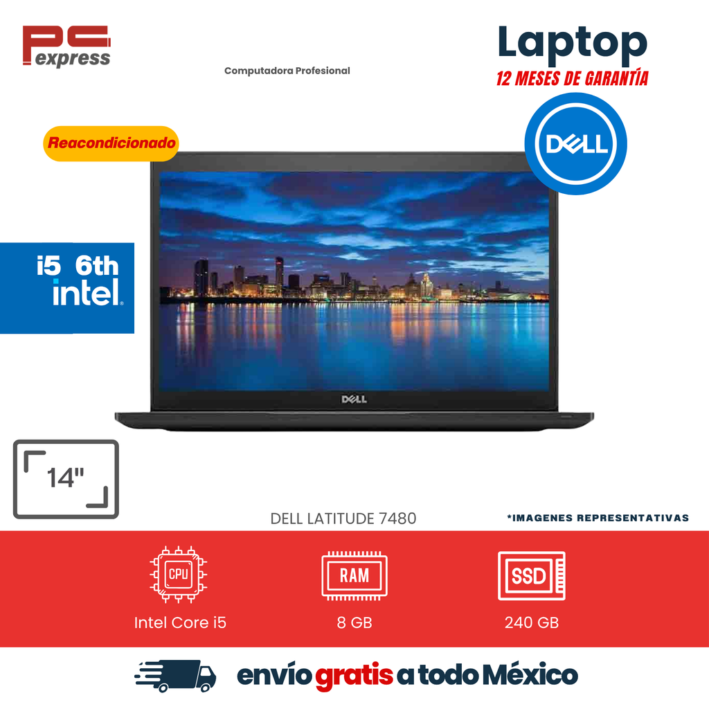 [RFB-DELL-7480-I5G6-8-240GB] Dell Latitude 7480 reacondicionada | Core i5 6.ª | 8 GB RAM | SSD 240 GB