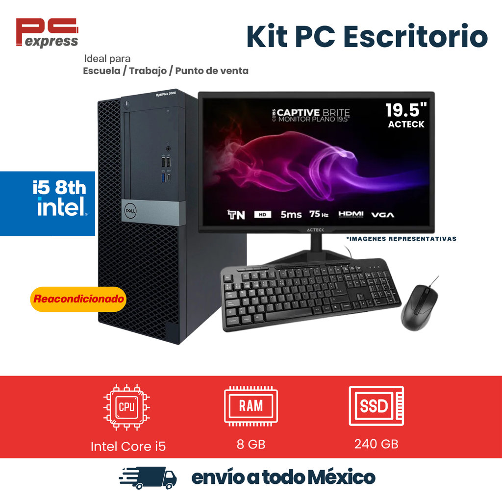 [RFB-DELL-5060MT-I5-8-240] Computadora reacondicionada Dell OptiPlex 5060 MT Core i5-8500, 8 GB RAM, SSD 240 GB