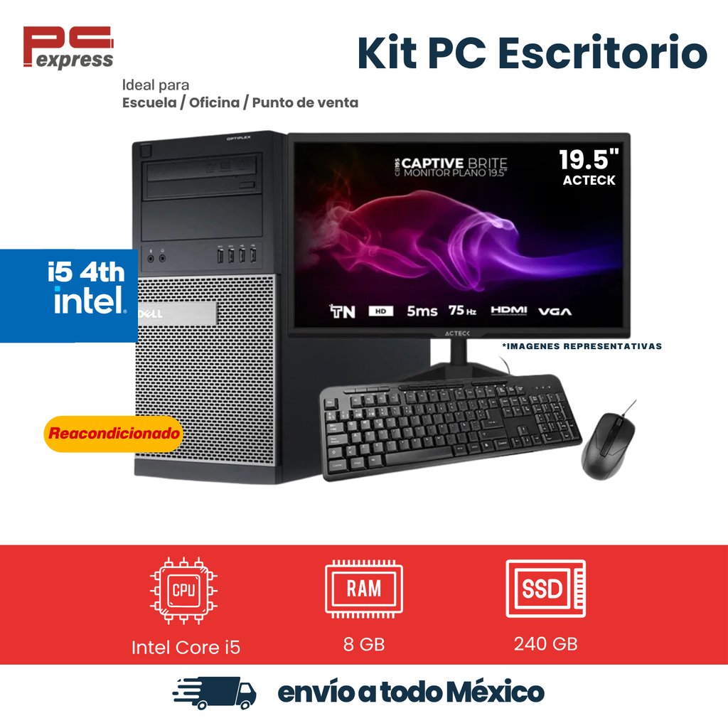 [RFB-DELL-3020MT-I5-8-240] Computadora reacondicionada Dell OptiPlex 3020 MT Intel Core i5-4690, 8 GB RAM, SSD 240 GB