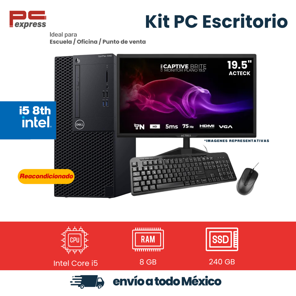 [RFB-DELL-3060MT-I5-8-240] Computadora reacondicionada Dell OptiPlex 3060 MT Intel Core i5-8500, 8 GB RAM, SSD 240 GB