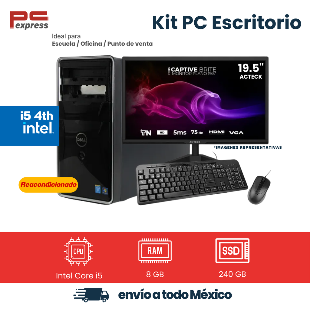 [RFB-DELL-I3847-I5-8-240] Computadora reacondicionada Dell Inspiron 3847 MT Intel Core i5-4460, 8 GB RAM, SSD 240 GB