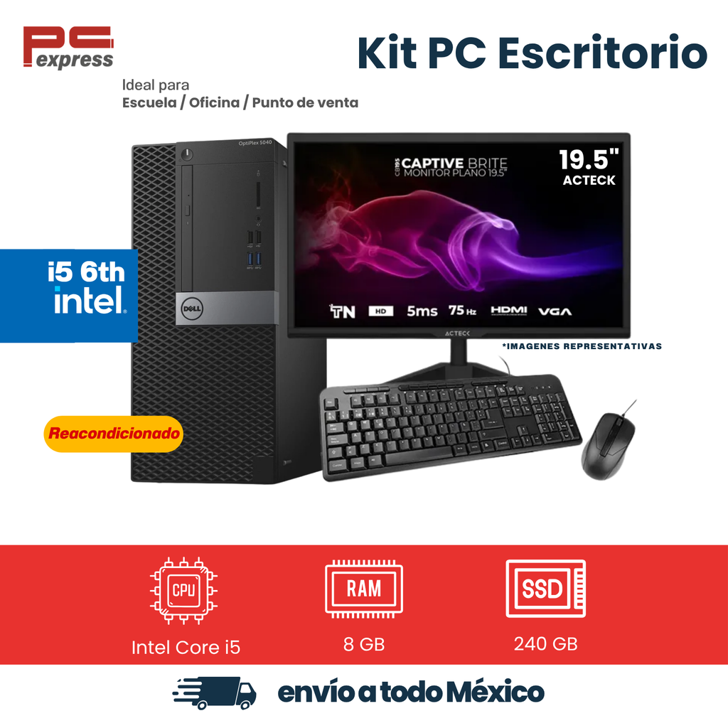 [RFB-DELL-5040MT-I5-8-240] Computadora reacondicionada Dell OptiPlex 5040 MT Intel Core i5-6500, 8 GB RAM, SSD 240 GB