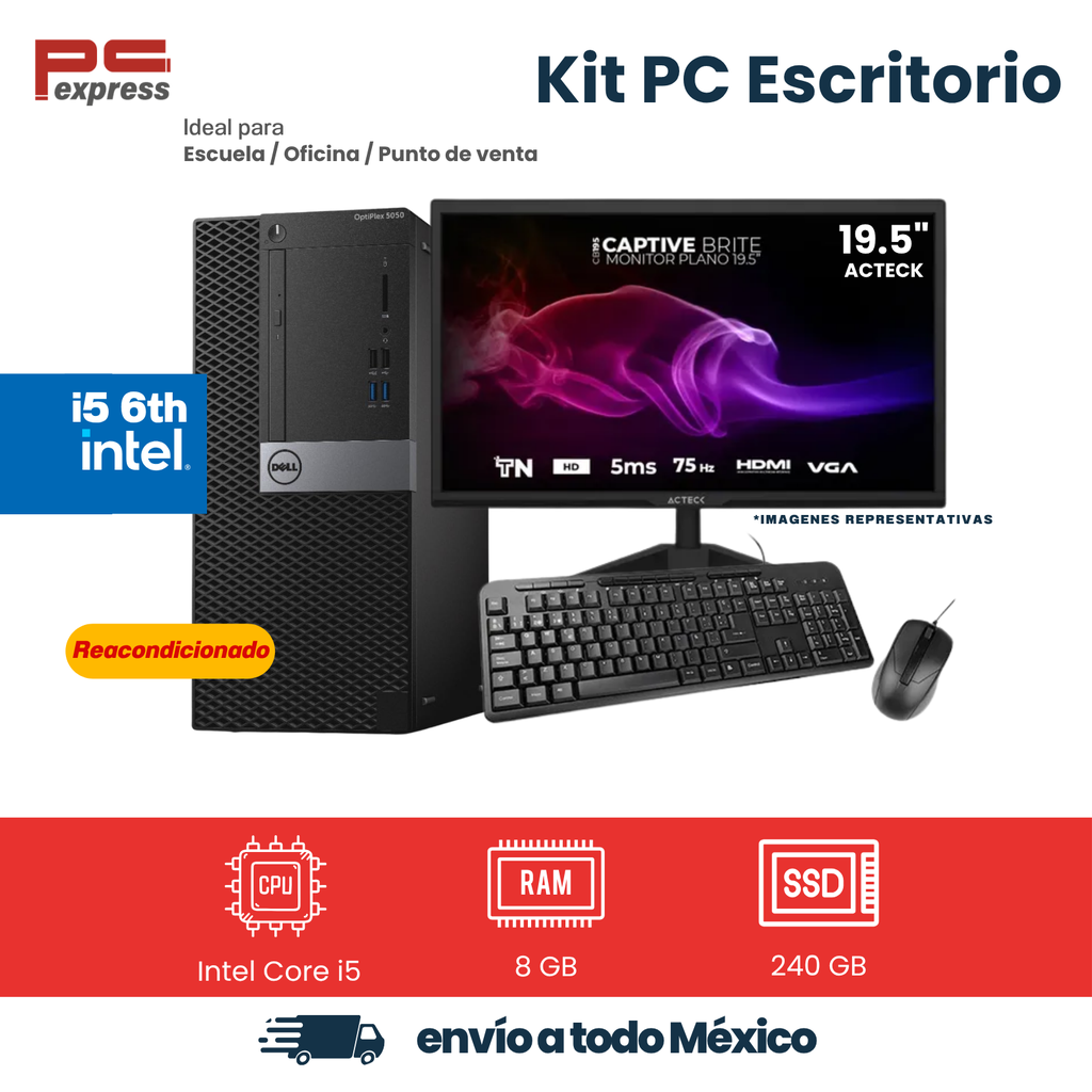 [RFB-DELL-5050MT-I5-8-240] Computadora reacondicionada Dell OptiPlex 5050 MT Intel Core i5-6500, 8 GB RAM, SSD 240 GB