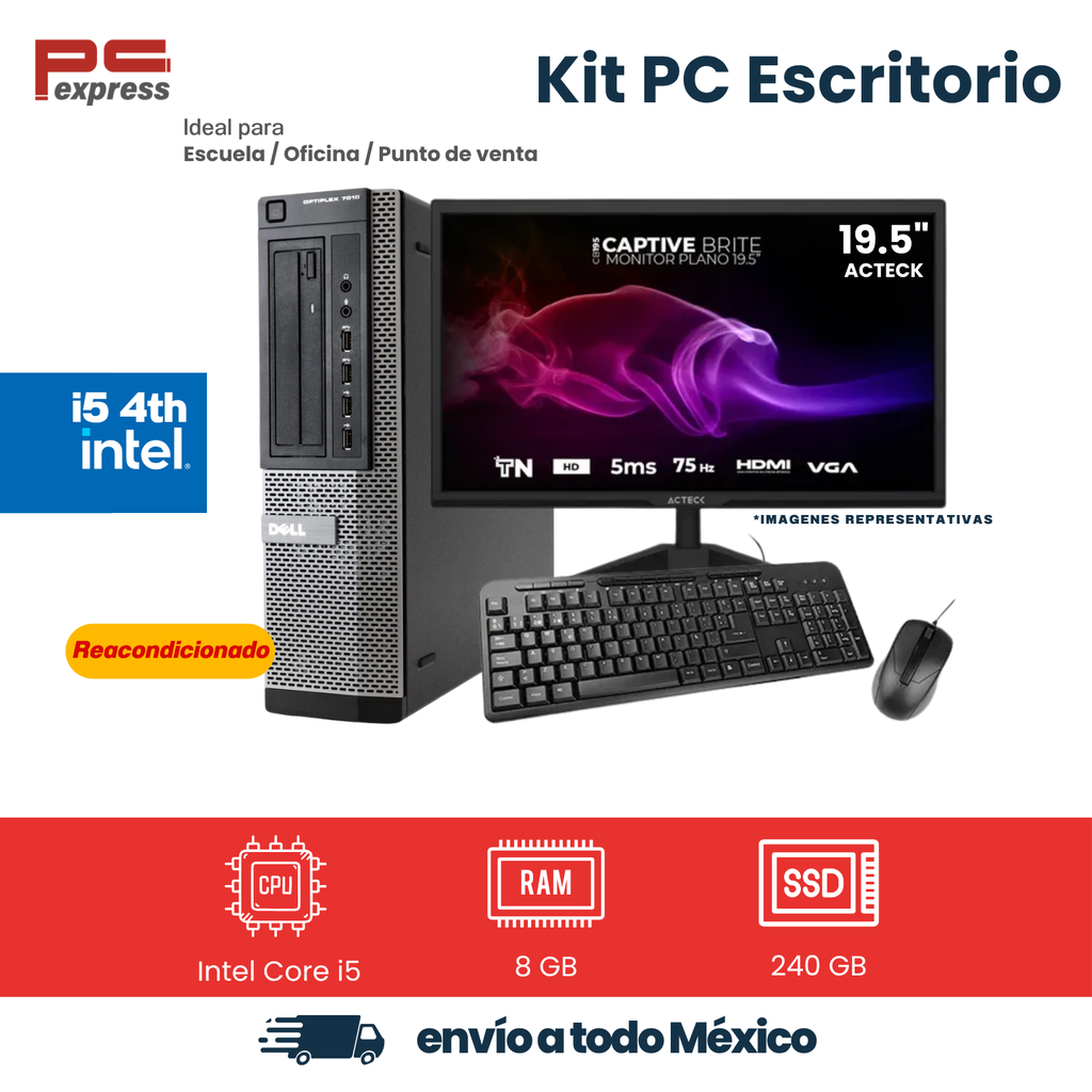 [RFB-DELL-7020SFF-I5-8-240] Computadora reacondicionada Dell OptiPlex 7020 SFF Intel Core i5-4590, 8 GB RAM, SSD 240 GB