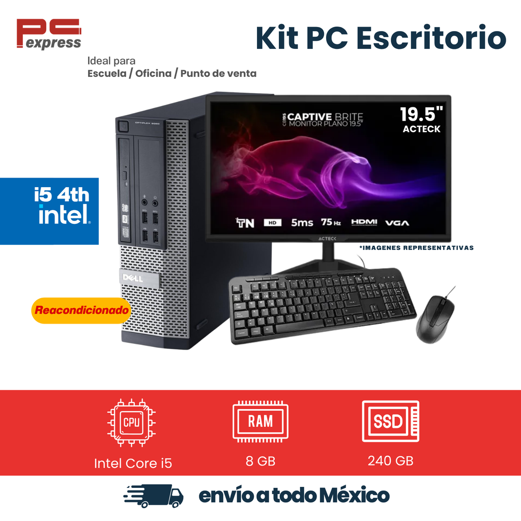 [RFB-DELL-9020SFF-I5-8-240] Computadora reacondicionada Dell OptiPlex 9020 SFF Intel Core i5-4670, 8 GB RAM, SSD 240 GB