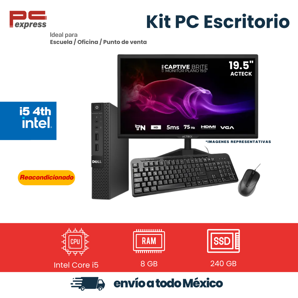 [RFB-DELL-9020M-I5-8-240] Computadora reacondicionada Dell OptiPlex 9020 Micro Intel Core i5-4590T, 8 GB RAM, SSD 240 GB