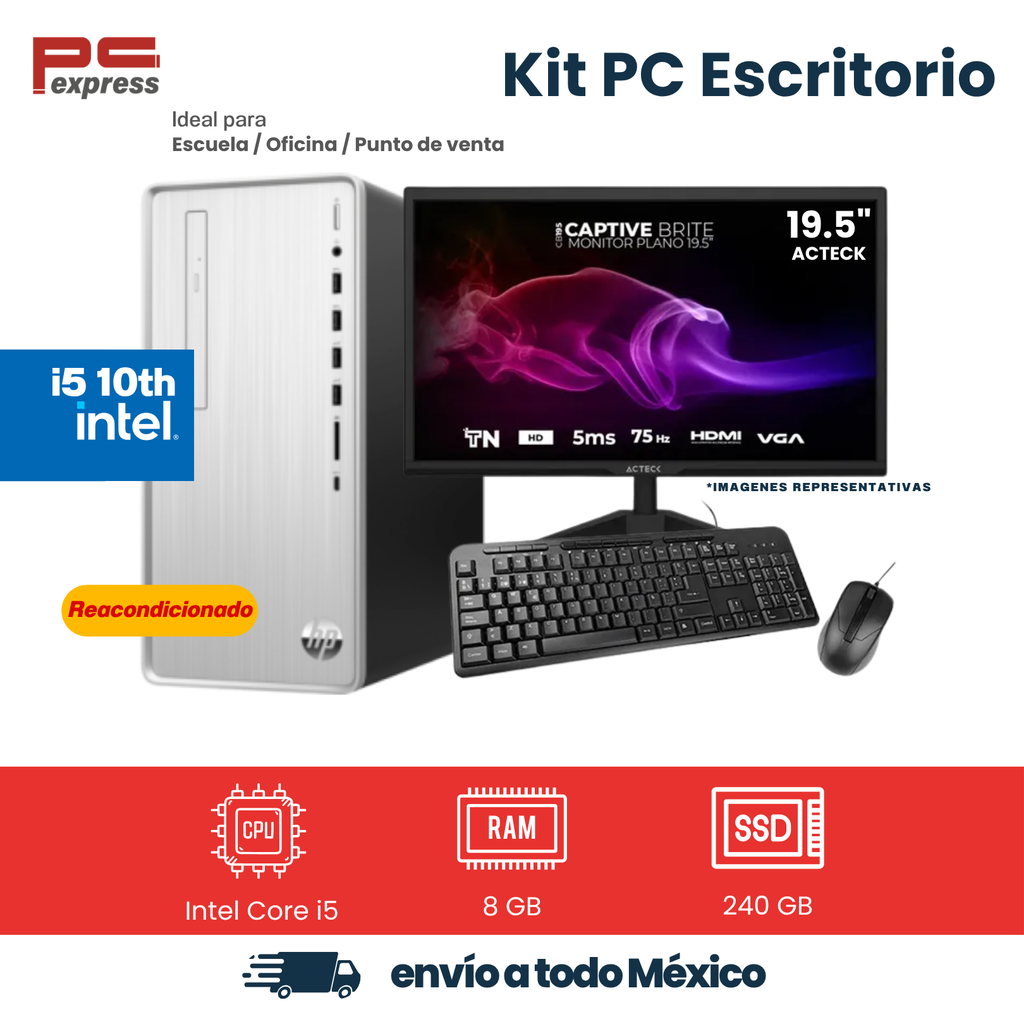 [RFB-HP-TP01-1016-I5-8-240] Computadora reacondicionada HP Pavilion TP01-1016 Intel Core i5-10400, 8 GB RAM, SSD 240 GB