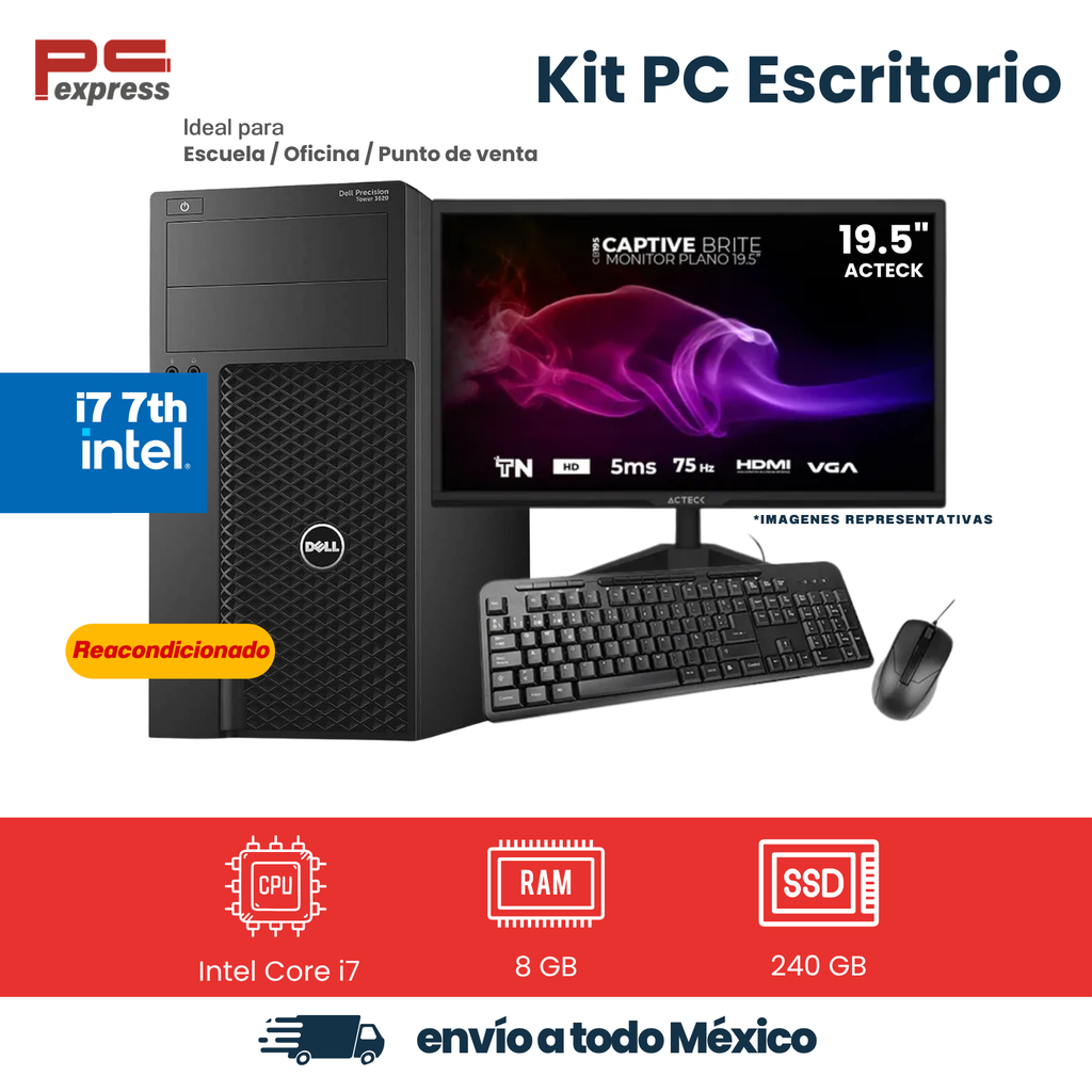 [RFB-DELL-P3620-I7-8-240] Computadora reacondicionada Dell Precision 3620 MT Intel Core i7-7700, 8 GB RAM, SSD 240 GB