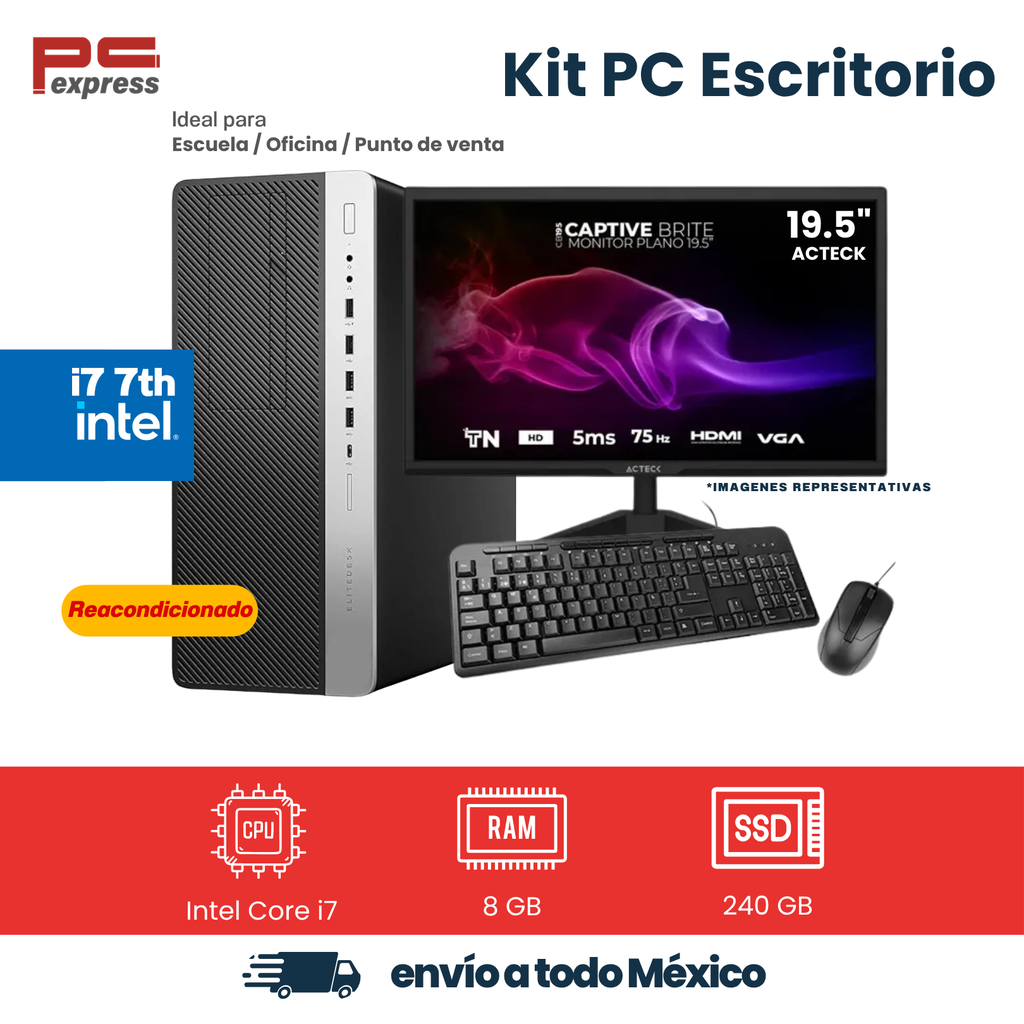Imagen de Computadora reacondicionada HP EliteDesk 800 G3 MT Intel Core i7-7700, 8 GB RAM,